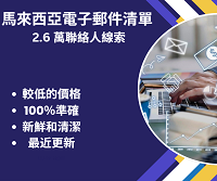 馬來西亞電子郵件清單 2.6 萬聯絡人線索